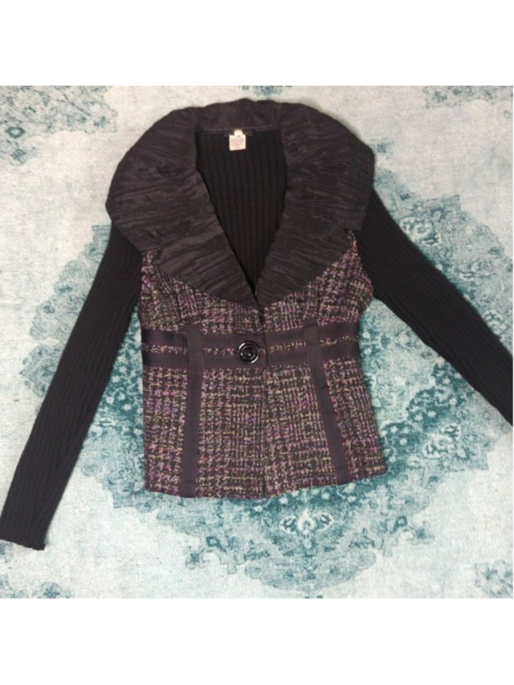 VEX Collection Vintage Mixed Media Tweed Knit Cardigan Jacket - Made in Canada M - Picture 11 of 15